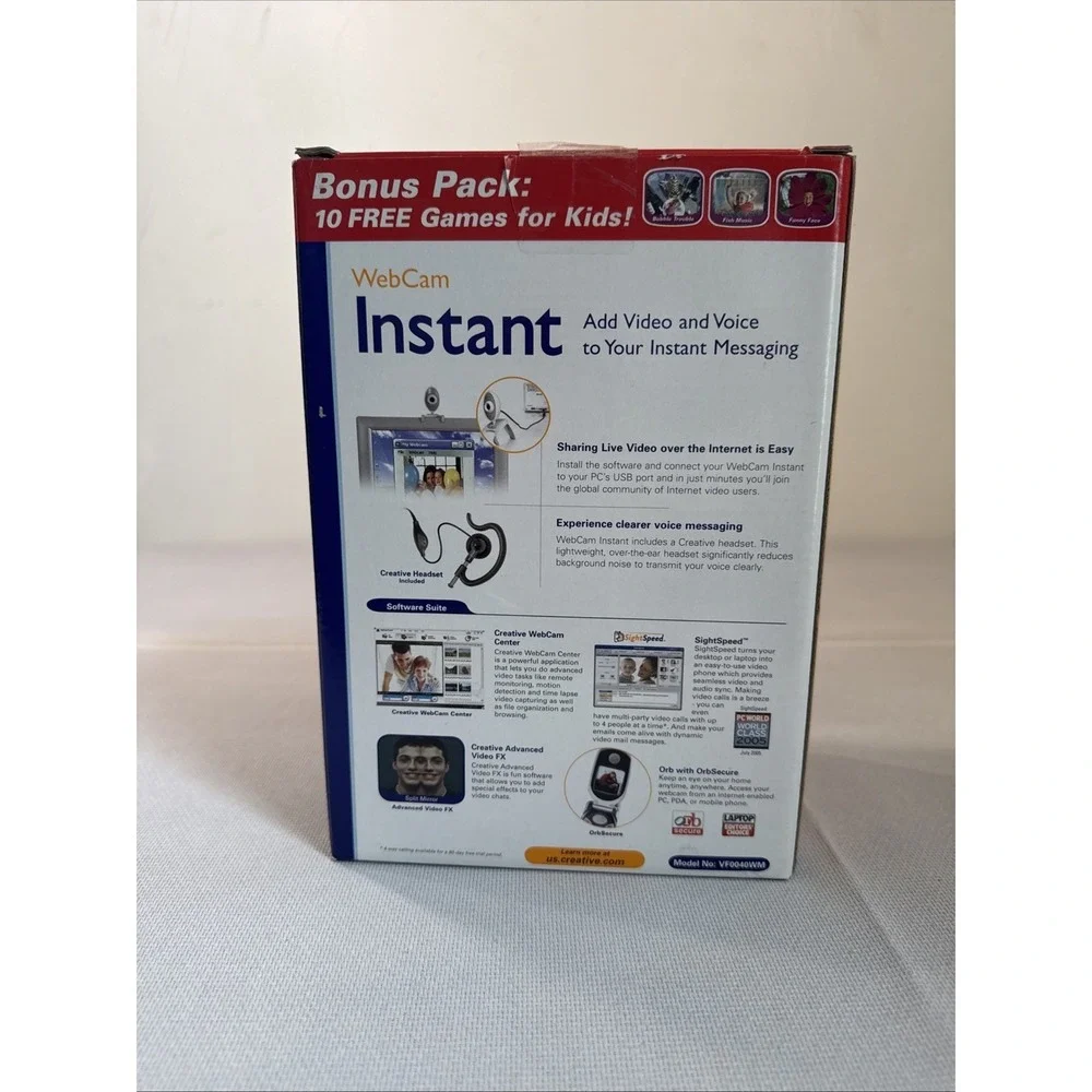 Vintage Creative Webcam Instant, Headset VF0040‎ VF0040WM New In Box Video Voice